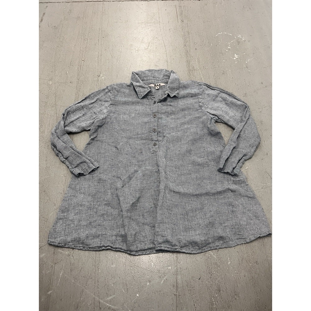 FLAX Womens Medium Linen Long‎ Sleeve Half Button Henley Pullover Shirt Natural